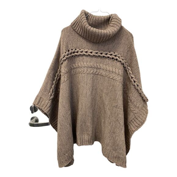 Simply Vera by Vera Wang Poncho Sweater XS/SM Cable Knit Turtleneck Beige Ribbed - Picture 2 of 4